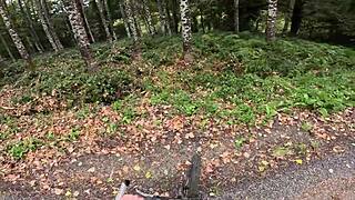 i surprise a hot stranger girl jerking off in forest and she fucks me publicly no cares