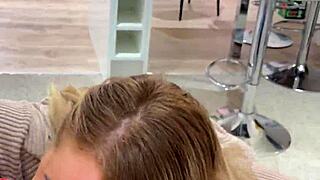 blonde milf mommy sucks stepson's huge cock in living room after wild kitchen fuck