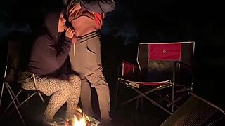 curvy couple risks public pussy fuck at camp