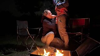 curvy couple risks public pussy fuck at camp