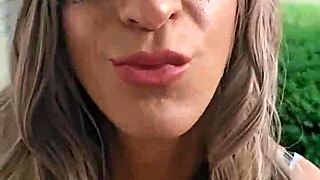 crossdressed sissy slut smokes cigarette outside house at dawn