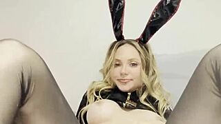 cute bunny spreads pussy lips caresses swollen clit natural tits tease softcore fun