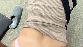 blonde milf mommy sucks stepson's huge cock in living room after wild kitchen fuck