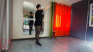 Teacher spanks ballerina regina noir's ass then face fucks her in fishnets