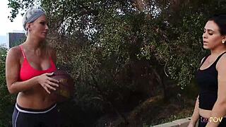 Blonde and Brunette Milfs Coach Basketball Licking Pussy Fingering Muff Diving Positions