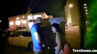 Naughty brunette teen Hunter Paige gobbles cock outdoors gonzo style!