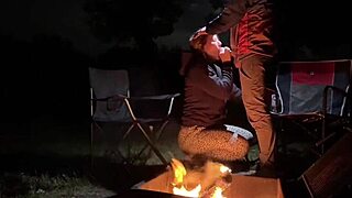 curvy couple risks public pussy fuck at camp