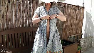 Naughty housewife strips bare in sunny garden 🌿😏👙