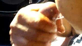 Mature Babe Delivers Hot POV Blowjob in Driving Car