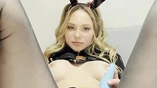 cute bunny spreads pussy lips caresses swollen clit natural tits tease softcore fun