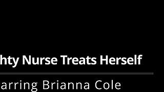 Naughty nurse Brianna Cole fingers toys shaved pussy orgasm