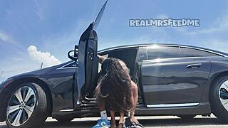 i uh can't resist this big booty ebony freak bitch ridin my bbc deep n sloppy outdoors she spits n swallows cum