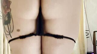 blonde with huge natural tits teases big ass and boobs in sexy lingerie reveal