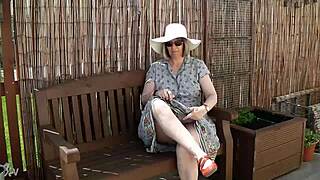 Naughty housewife strips bare in sunny garden 🌿😏👙