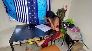 green old man threesome with two innocent college girls dripping wet