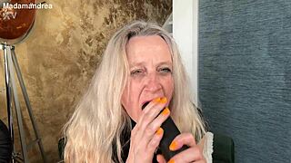 Horny latex corset milf fists prolapsed pussy with mega dildo close up