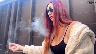 EUROPEAN BIG TITS MILF SMOKES HOT OUTDOOR!