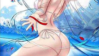 Anime girl teases with her perfect smooth feet