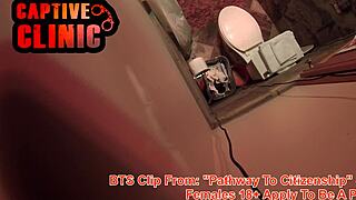 Jennevive strips naked during Pathway to Citizenship bondage bloopers