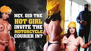 Influencer clara wellen opens door naked to motoboy sparking sensual lesbian brazilian tease