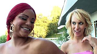 whoa, this busty redhead ebony and skinny blonde with tiny tits are scissorin wild!!