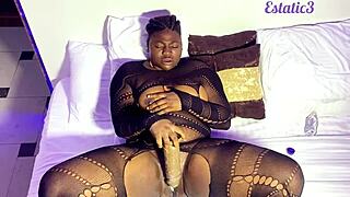 Horny cutie rams huge dildo deep in big ass lingerie