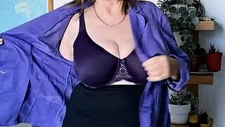 mature secretary in lingerie and stockings seduces her boss in intense pov roleplay homemade action