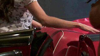 Celeste Star and Linsey McKenzie tease atop vintage car roof in lingerie and stockings