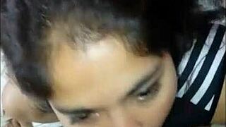 Latina bends over in dress for sloppy deepthroat on big cock then cucumber mouth play and cum swallow