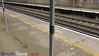 naughty british teen strokes stranger cock at busy train station