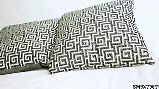 This busty blonde stepmom with curvy body and big tits pulls her stepson close in bedroom to teach hands-on sex with blowjob and cowgirl riding