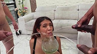 Latina whore takes DP DV anal creampie from monster cocks.