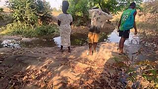 Watch shy village girl take rough doggystyle outside on ranch!