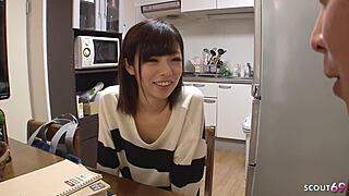 That petite japanese teen with small tits seduces older guy for uncensored creampie defloration