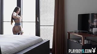 Bubble butt Asian MILF Tia HH strips sexy lingerie to flaunt her huge ass curves