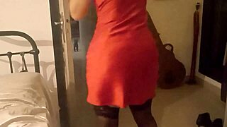 Homemade French Girl Red Satin Dress Panties Masturbates POV Rimjob Blowjob