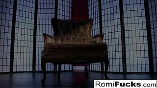 romi rain shoves dildo deep into her big tits brunette pussy craving more