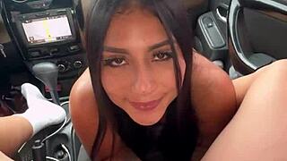 stranger interrupts asian teen's workout for public car blowjob and rough pussy fuck