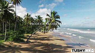 Tiny bendy blonde nikol murkovski flaunts her perfect little ass outdoors