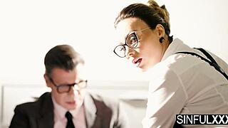 Milf deepthroats huge cock then doggystyle fucked in office