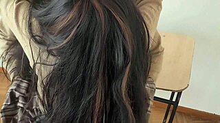 watch him pound petite latina girlfriend bent over classroom desk cowgirl ride homemade mexico school sex