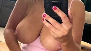 Milf Selfie Masturbation in Mirror Sexy Panties Socks Big Tits Nipples Bouncing