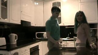 Mary and Navon sneak homemade blowjob fun in our dorm kitchen... so risky!