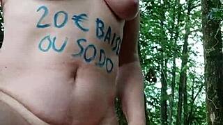 Milf slave flashes tits and bends over for forest humiliation session July 16 2024.