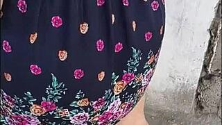 Hey check this street whore's upskirt flashing her fat pussy quick