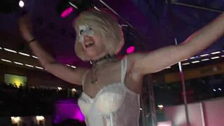 Blonde brunette spanish lesbians unleash pussy chaos on public stage