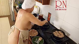 nudist regina noir cooks naked in kitchen