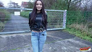 German scout unveils Agatha Santos' big saggy natural tits in first porn casting