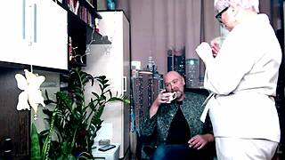 imagine checking this elderly secretary's shaved pussy elasticity on camera, her big natural tits heaving as she gets fisted roughly