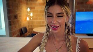 Model annabella blue's naughty misbehavior: teasing pussy lips and juicy blowjob on path to pornstar fame.